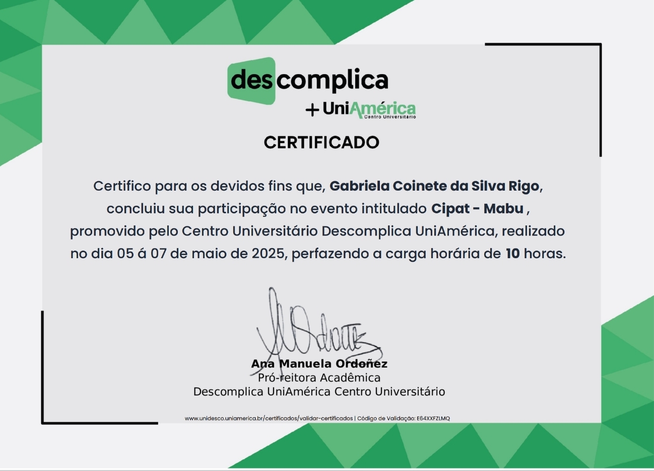 Certificado 10hrs